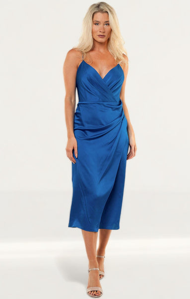 jay godfrey blue dress Cobalt Satin Slip Midi suit Empire Line Dress Patterns size:US16 FIT Slim fit About