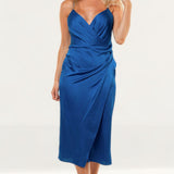 Jay Godfrey Cobalt Satin Slip Midi Dress