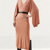 Karen Millen Cashmere Blend V Neck Drama Sleeve Midaxi Knit Dress