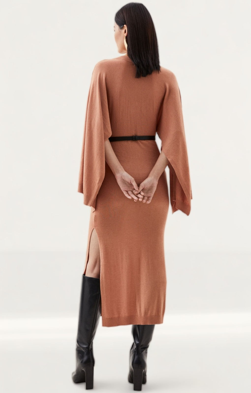 Karen Millen Cashmere Blend V Neck Drama Sleeve Midaxi Knit Dress