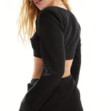 Kyo The Brand Long Sleeve Crop Top With Diamante Button Detail In Black