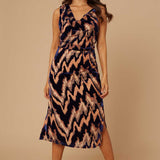 Little Mistress Joey Navy Velvet Burnout Cowl-Neck Midi Dress