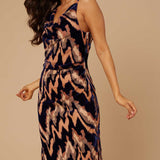 Little Mistress Joey Navy Velvet Burnout Cowl-Neck Midi Dress