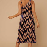 Little Mistress Joey Navy Velvet Burnout Cowl-Neck Midi Dress