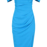 Lavish Alice Pleated Off Shoulder Midi Dress in Blue product image