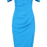 Lavish Alice Pleated Off Shoulder Midi Dress in Blue