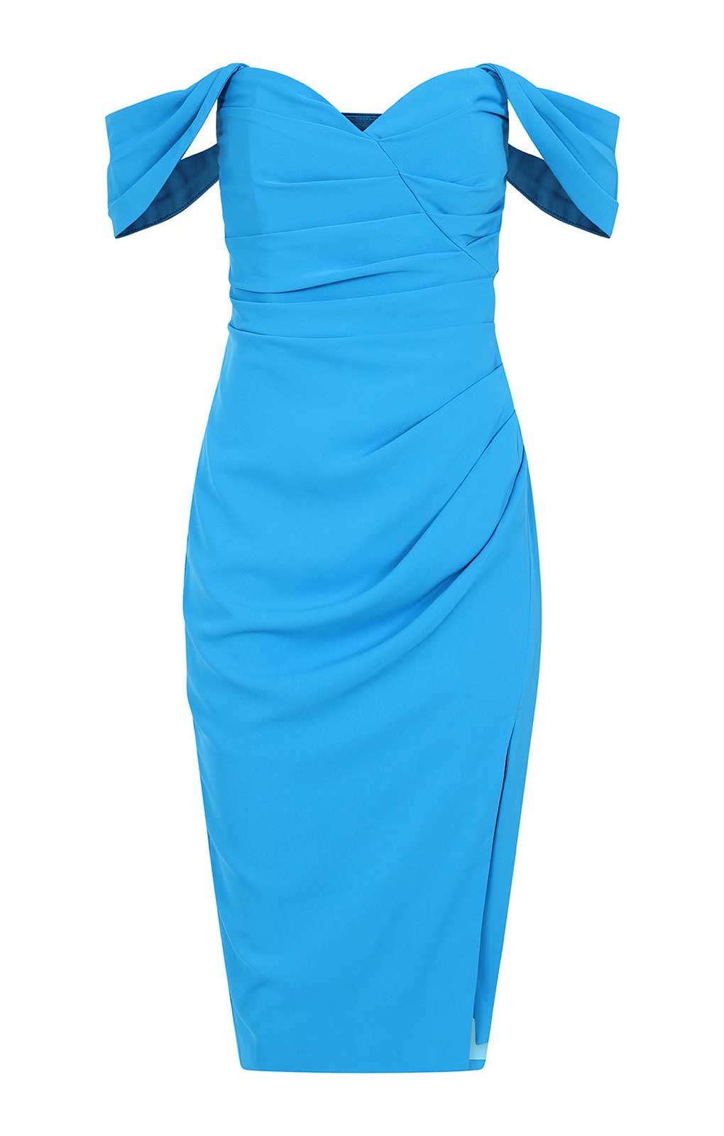 Lavish Alice Pleated Off Shoulder Midi Dress in Blue product image