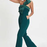 Lavish Alice Satin Mix Bandeau Bow Detail Jumpsuit in Emerald product image