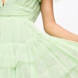 Lace & Beads Bridesmaid Madison V Neck Tulle Mini Dress In Sage
