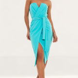 Lavish Alice Aqua Straight Bandeau Midi Dress