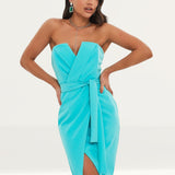 Lavish Alice Aqua Straight Bandeau Midi Dress