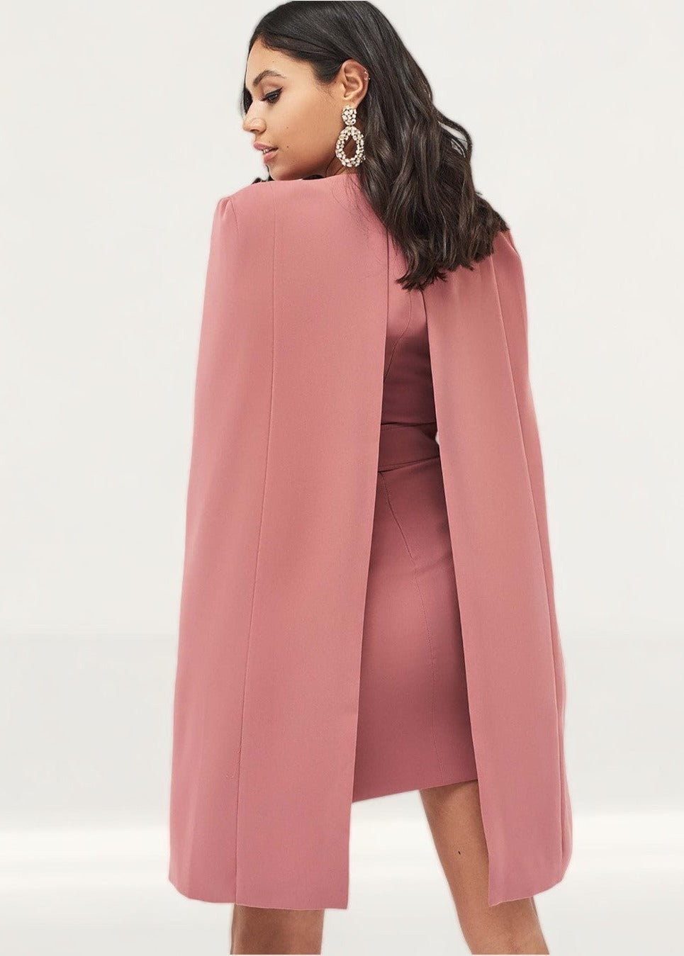 Lavish Alice Asymmetric Neck Mini Cape Dress In Dusty Rose product image