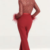 Lavish Alice Beaded and Sequin Tailored Jumpsuit in Burgundy product image