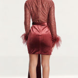 Lavish Alice Beaded and Sequin Velvet Mix Mini Dress in Burgundy product image