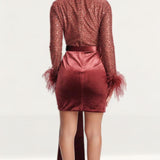 Lavish Alice Beaded and Sequin Velvet Mix Mini Dress in Burgundy