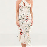 Lavish Alice Beige Floral One Shoulder Midi Dress product image