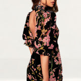 Lavish Alice Black Floral Velvet Devore Balloon Sleeve Mini Dress product image
