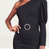 Lavish Alice Black Puff Sleeve Midi Dress With Diamante Belt product image