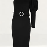 Lavish Alice Black Puff Sleeve Midi Dress With Diamante Belt product image