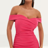 Lavish Alice Bright Pink Bardot Pleated Asymmetric Midi Dress product image
