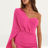Lavish Alice Bright Pink Ruched Side Cape Midi Dress product image