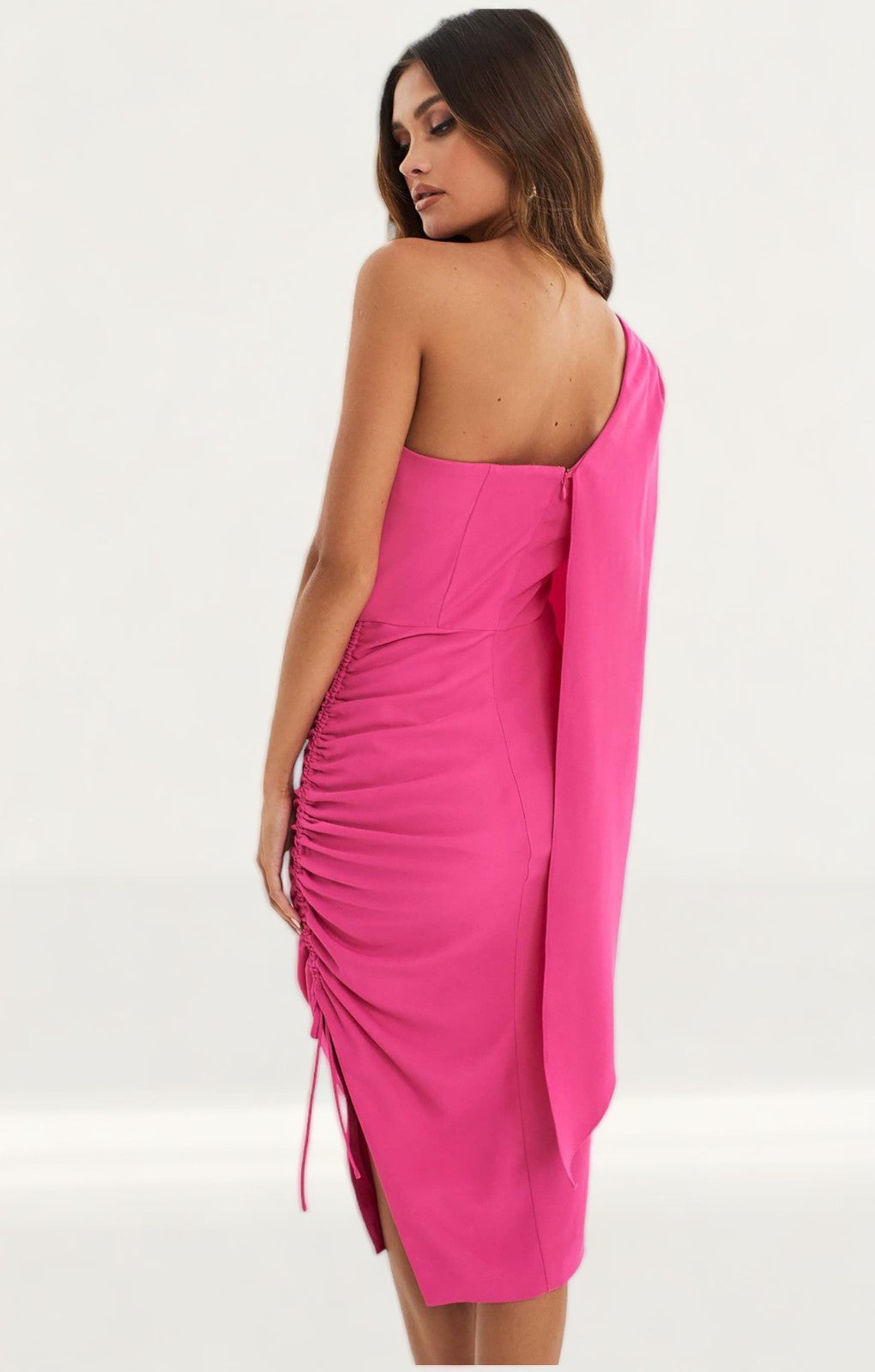 Lavish Alice Bright Pink Ruched Side Cape Midi Dress product image
