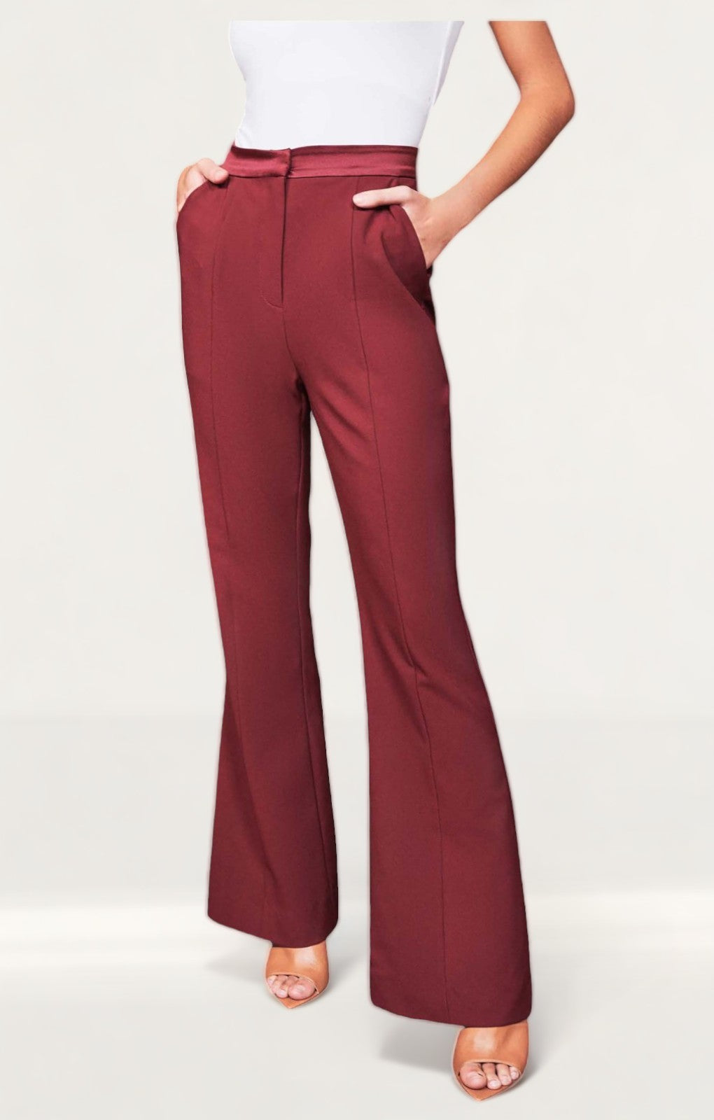 Lavish Alice Burgundy Corset Style Tailored Jacket And Flare Trousers product image