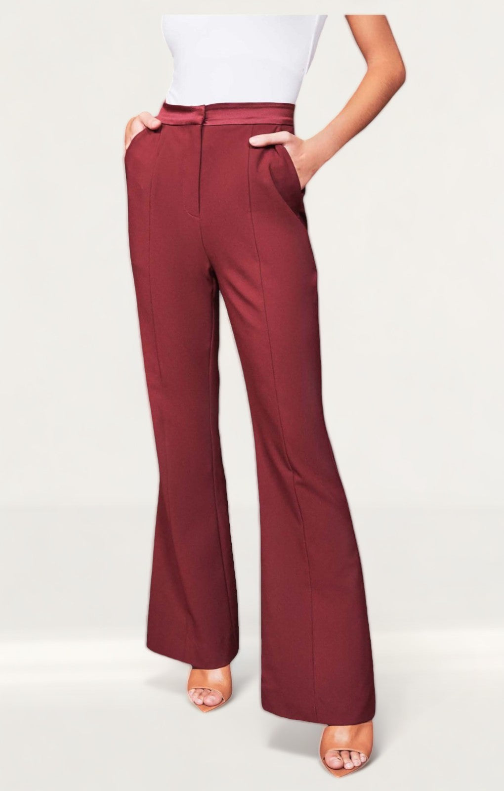 Lavish Alice Burgundy Corset Style Tailored Jacket And Flare Trousers