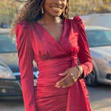 Lavish Alice Burgundy Satin Wrap Mini Dress