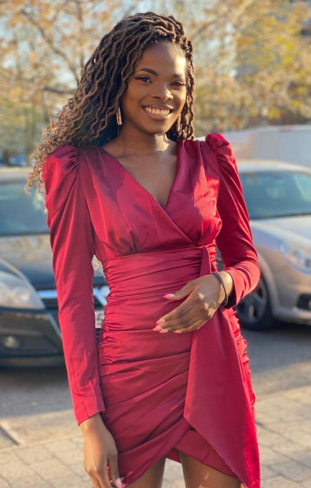 Lavish Alice Burgundy Satin Wrap Mini Dress