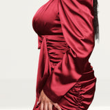 Lavish Alice Burgundy Satin Wrap Mini Dress