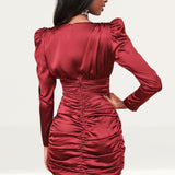 Lavish Alice Burgundy Satin Wrap Mini Dress