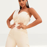 Lavish Alice Champagne One Shoulder Pleated Jumpsuit