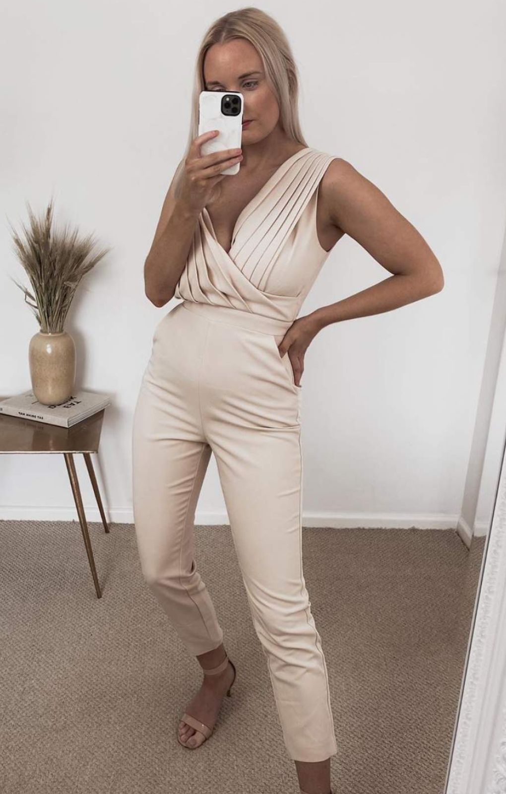 Lavish Alice Champagne One Shoulder Pleated Jumpsuit