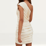 Lavish Alice Champagne One Off Shoulder Satin Dress
