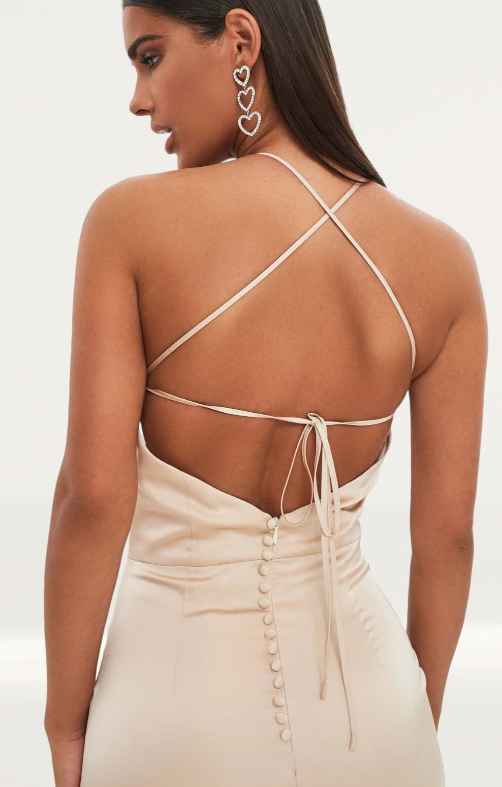 lavish alice champagne dress RAYNE Satin Drape Bardot Maxi Dress in Champagne