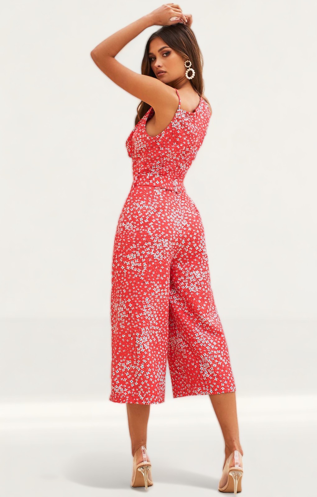 Lavish Alice Coral Floral Cowl Neck Culotte Jumpsuit product image