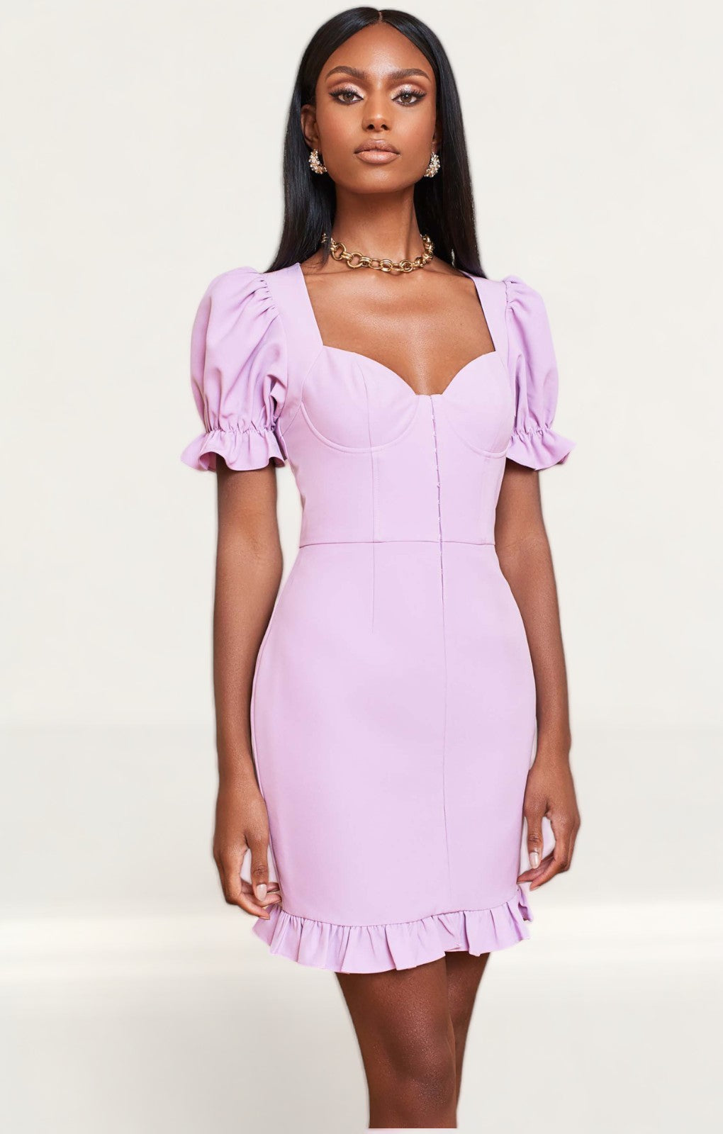 Lavish Alice Pastel Purple Underwire Corset Puff Sleeve Mini