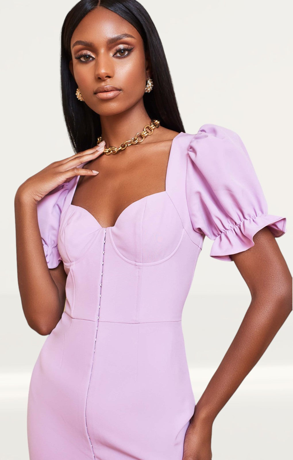 Lavish Alice Pastel Purple Underwire Corset Puff Sleeve Mini