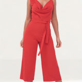 Lavish Alice Cowl Neck Culotte Jumpsuit In Red