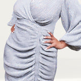 Lavish Alice Curve Silver Balloon Sleeve Pleated Sequin Mini Dress product image