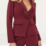 Lavish Alice Cutout Back Satin Tailored Burgundy Jumpsuit