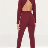 Lavish Alice Cutout Back Satin Tailored Burgundy Jumpsuit
