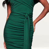Lavish Alice Forest Green Bardot Ruched Side Midi Dress product image