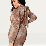 Lavish Alice Gold Open Back Sequin Mini Dress With Bow Detail product image