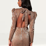Lavish Alice Gold Open Back Sequin Mini Dress With Bow Detail