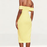 Lavish Alice Lemon Bustier Corset Wrap Midi Dress