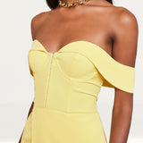 Lavish Alice Lemon Bustier Corset Wrap Midi Dress