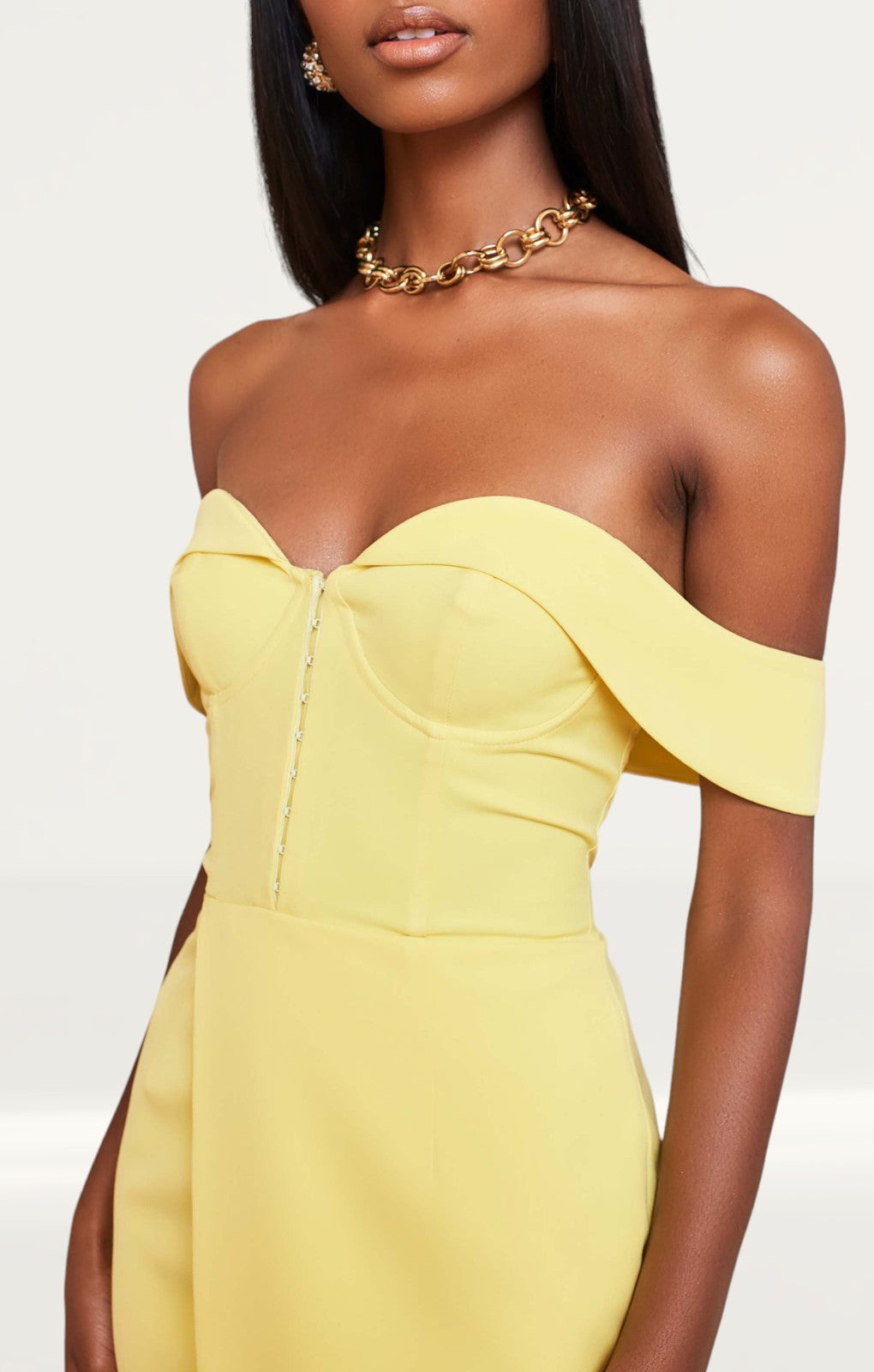 Lavish Alice Lemon Bustier Corset Wrap Midi Dress