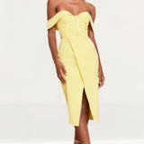 Lavish Alice Lemon Bustier Corset Wrap Midi Dress